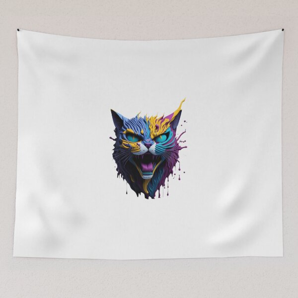 Item preview, Hyperdetailed 3D Cat Head Roaring in Colorful Splash Art Style designed and sold by MediaPOX.