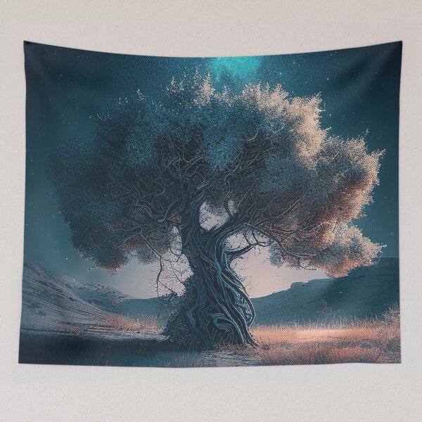 Item preview, Nighttime Tree and Milky Way Illustration designed and sold by RK - Shop.