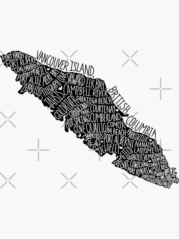 Thumbnail 3 of 3, Sticker, Vancouver Island Cities - Black designed and sold by jenniferlynn890.
