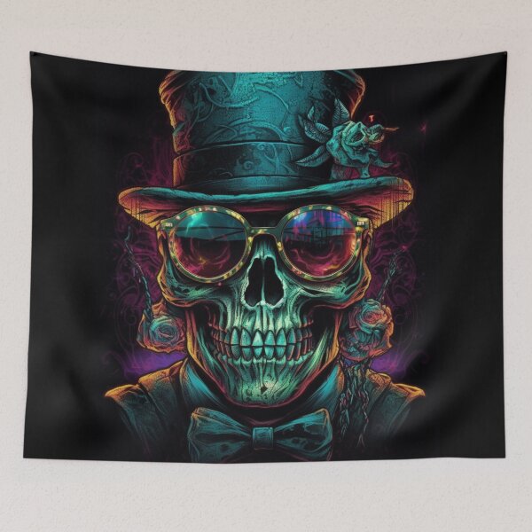 Item preview, Whimsical Psychedelic Skull Madhatter Skeleton Art Design V.82 designed and sold by Pexelpanoramas.