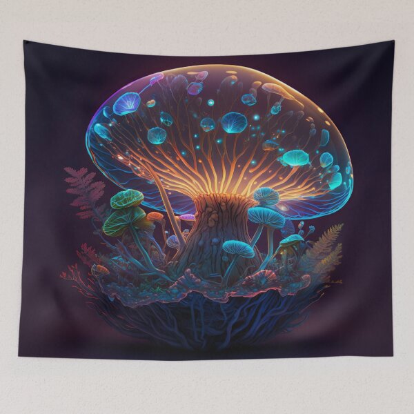 Item preview, A Fantasy World of Glowing Mushrooms with a Jellyfish Kind of Vibe designed and sold by mysticsubs.