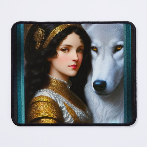 Item preview, The Love Between A Girl And Her White Wolf Captivating Portrait AI Concept Art by Xzendor7 designed and sold by Xzendor7 Digital Art Creations.
