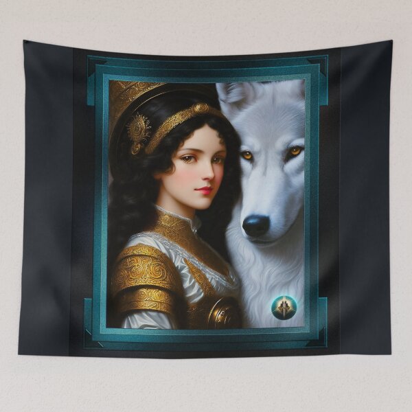 Item preview, The Love Between A Girl And Her White Wolf Captivating Portrait AI Concept Art by Xzendor7 designed and sold by Xzendor7 Digital Art Creations.