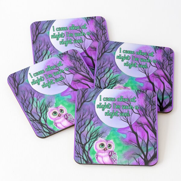 Item preview, I Come Alive at Night; I'm Such a Night Owl: Lime Green & Purple Version Cute Little Blue Eyed Pink Owl Under a Beautiful Pink Moon designed and sold by JoyOfHopeStore.