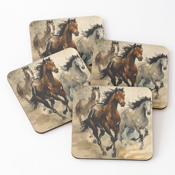 Item preview, Horses running in watercolor paintings are a beautiful and elegant representation of the majesty and grace of these animals designed and sold by Midnight Kadama Studio.
