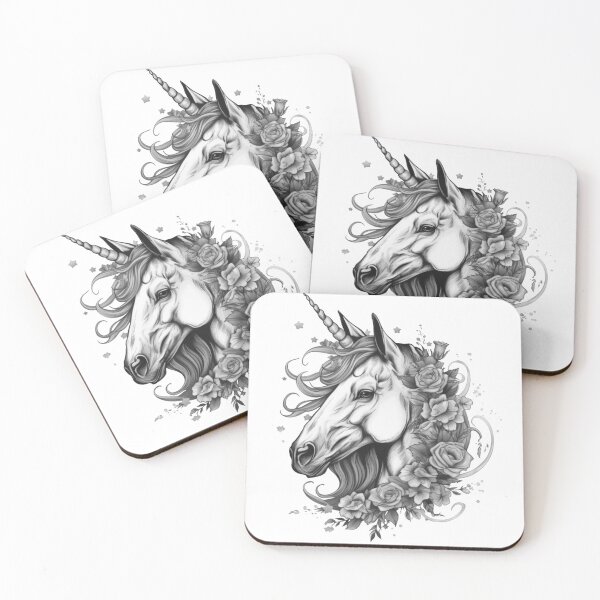 Item preview, Floral unicorn b/w designed and sold by ShyflyerArts.