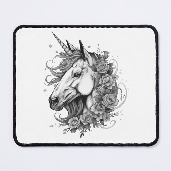 Item preview, Floral unicorn b/w designed and sold by ShyflyerArts.