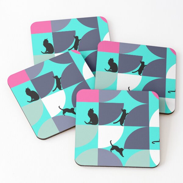 Item preview, Cat With Geometric Art Emerald Green and Pink designed and sold by katzteeshop.