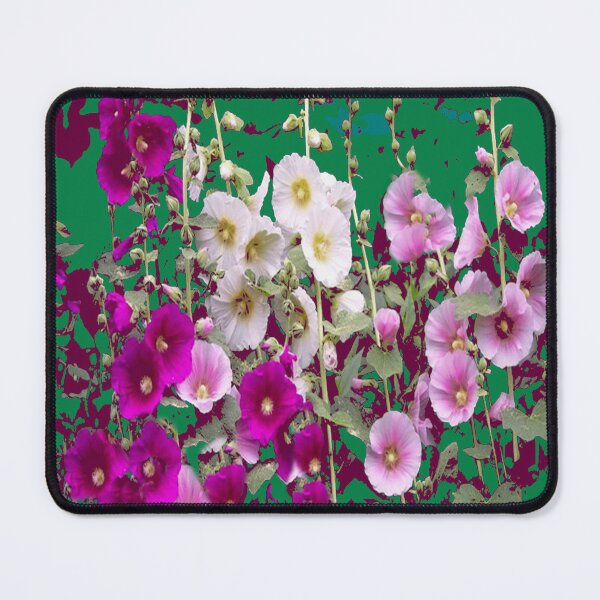 Item preview, PURPLE, PINK, WHITE HOLLYHOCKS PATTERN GARDEN TEAL ART designed and sold by sharlesart.