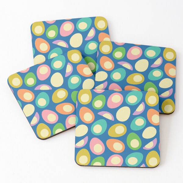Item preview, EGGS-CELLENT! Fun Food Hard-Boiled Eggs Easter Picnic Food Kitchen Cooking in Bright Summer Colours on Royal Blue - UnBlink Studio by Jackie Tahara designed and sold by Jackie Tahara of UnBlink Studio.