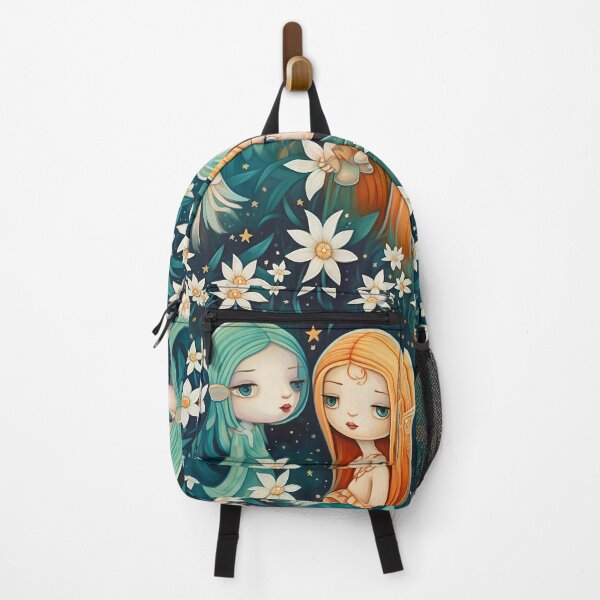 Item preview, Whimsically cartoon fairies in a magical garden with delicate white flowers designed and sold by KERaney.