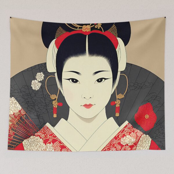 Item preview, Ukiyo-e Japanese Art - Beautiful Geisha Wearing Intricately Detailed Kimono designed and sold by allovervintage.