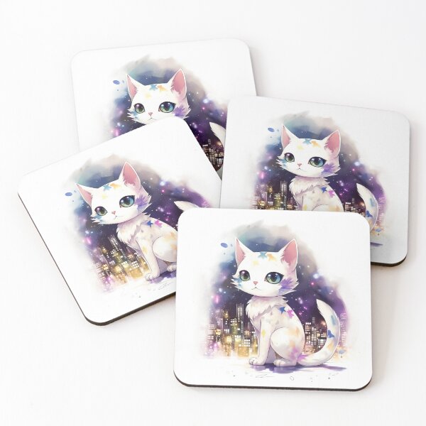 Item preview, Cute and Colorful Kitten, City Skyline in the Background designed and sold by AngelAndAnimal.