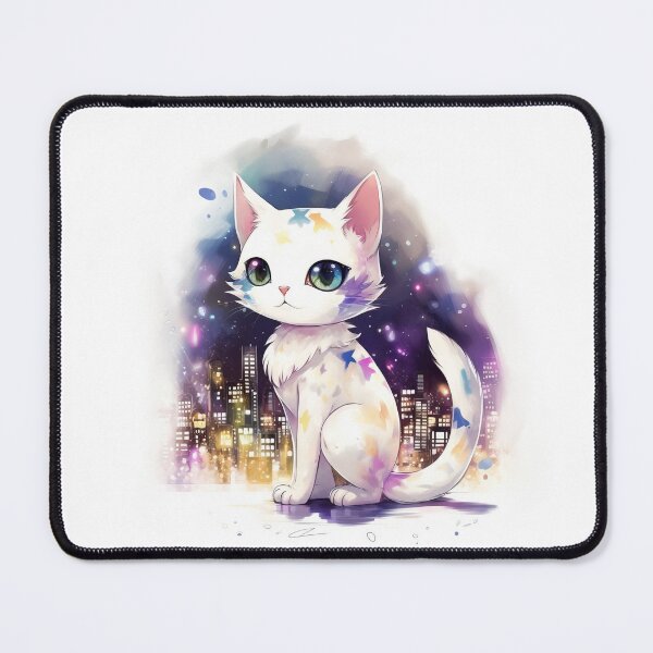 Item preview, Cute and Colorful Kitten, City Skyline in the Background designed and sold by AngelAndAnimal.