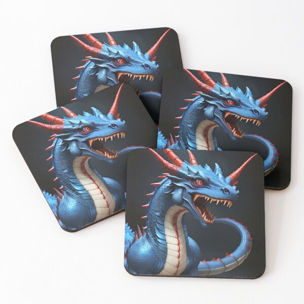 Aperçu de l'œuvre Long dragon bleu 3D aux yeux rouges avec des griffes et des dents pointues créée et vendue par PlayDifferent ⭐⭐⭐⭐⭐.