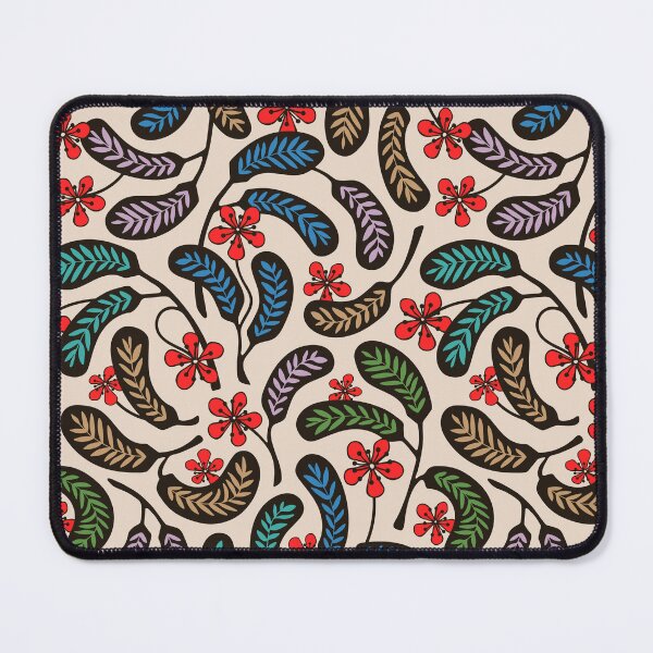 Item preview, HILO Vintage 1950s Hawaiian Style Aloha Tropical Floral Pattern in Coral Red Purple Green Blue Brown Black on Cream - UnBlink Studio by Jackie Tahara designed and sold by Jackie Tahara of UnBlink Studio.