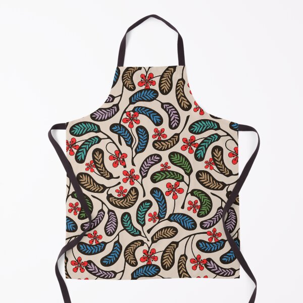 Item preview, HILO Vintage 1950s Hawaiian Style Aloha Tropical Floral Pattern in Coral Red Purple Green Blue Brown Black on Cream - UnBlink Studio by Jackie Tahara designed and sold by Jackie Tahara of UnBlink Studio.