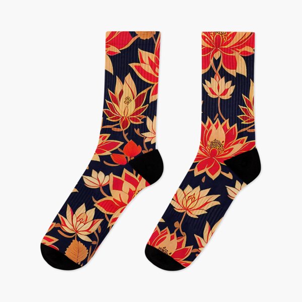 Item preview, Red Fire Lotus Blossom Flowers on Dark Navy background  designed and sold by McCallnWaldo.