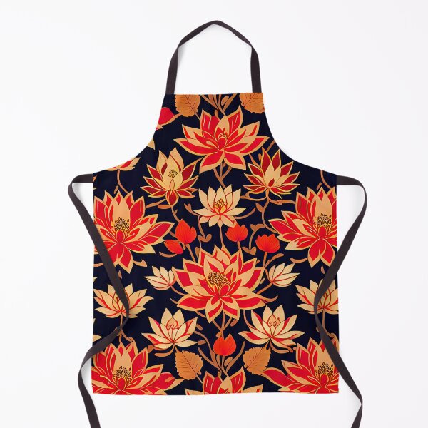 Item preview, Red Fire Lotus Blossom Flowers on Dark Navy background designed and sold by McCallnWaldo.