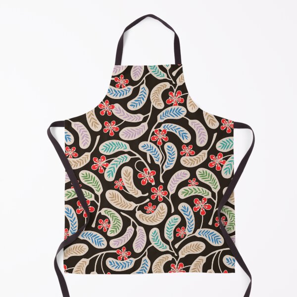 Item preview, HILO Vintage 1950s Hawaiian Style Aloha Tropical Floral Pattern in Coral Red Purple Green Blue Brown Cream on Charcoal - UnBlink Studio by Jackie Tahara designed and sold by Jackie Tahara of UnBlink Studio.