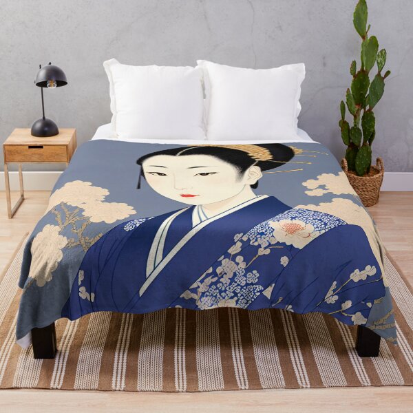 Item preview, Ukiyo-e Japanese Art - Beautiful Woman Wearing Blue Kimono designed and sold by allovervintage.