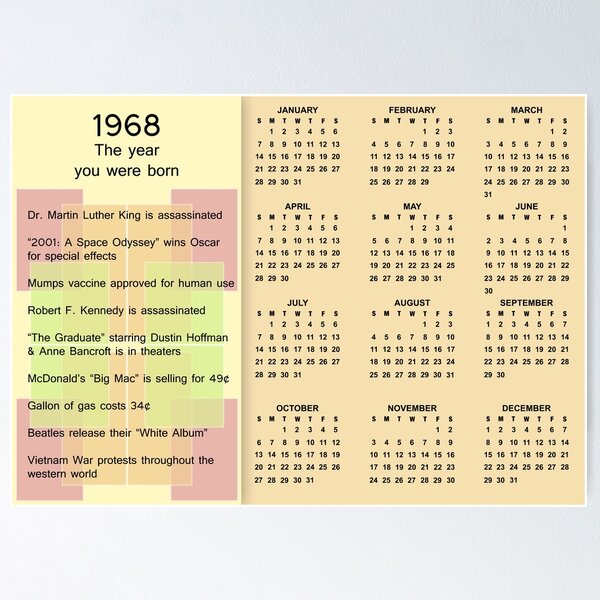 1968 Calendar Posters for Sale | Redbubble