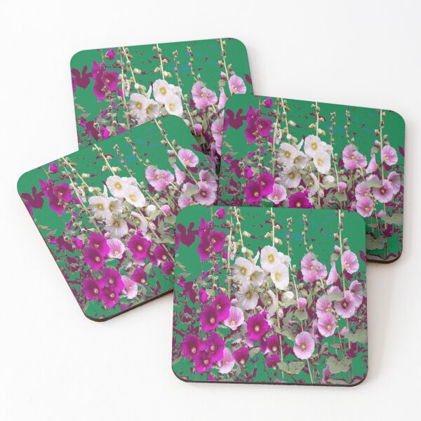 Item preview, PURPLE, PINK, WHITE HOLLYHOCKS PATTERN GARDEN TEAL ART designed and sold by sharlesart.