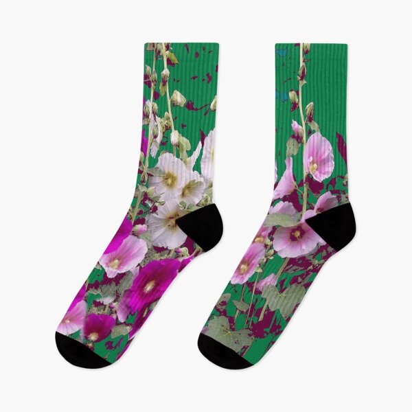Item preview, PURPLE, PINK, WHITE HOLLYHOCKS PATTERN GARDEN TEAL ART designed and sold by sharlesart.