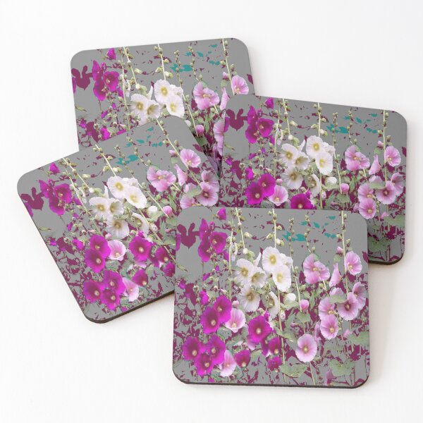 Item preview, GREY COLOR GARDEN HOLLYHOCKS  PATTERN ART designed and sold by sharlesart.