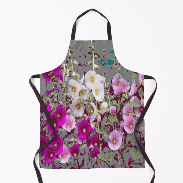 Item preview, GREY COLOR GARDEN HOLLYHOCKS PATTERN ART designed and sold by sharlesart.