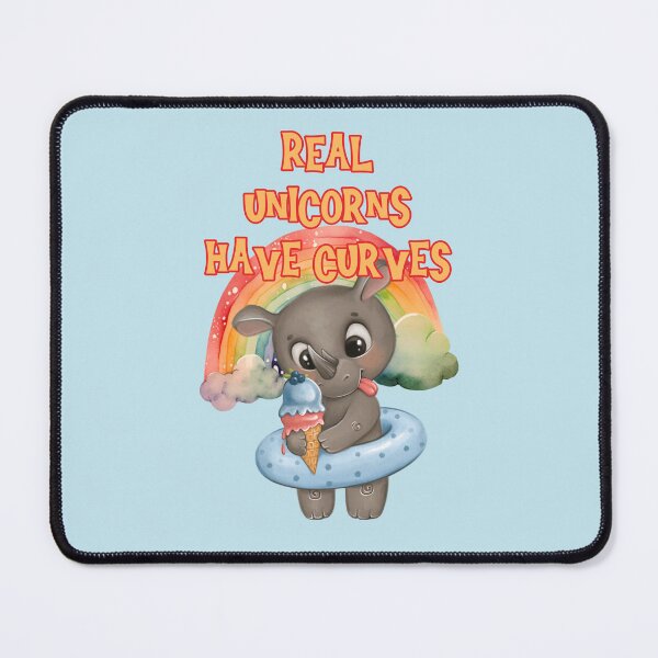 Item preview, Real Unicorns Have Curves: Adorable Funny Rhino Eating Ice Cream With Rainbow designed and sold by JoyOfHopeStore.