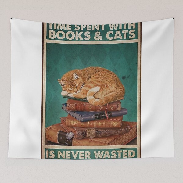 Item preview, Vintage Cat Sleep On Book - Time Spent With Books And Cats Is Never Wasted designed and sold by renoadiser.