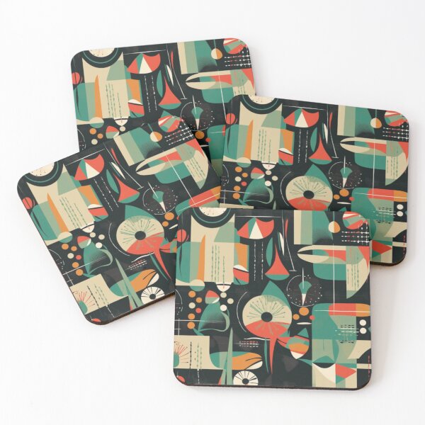 Item preview, Coral, Blue Green, and Orange Midcentury Modern Inspired Abstract Mod Art Pattern Graphic Design  designed and sold by Step, Repeat.