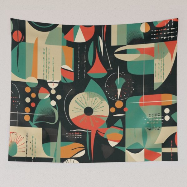 Item preview, Coral, Blue Green, and Orange Midcentury Modern Inspired Abstract Mod Art Pattern Graphic Design  designed and sold by Step, Repeat.