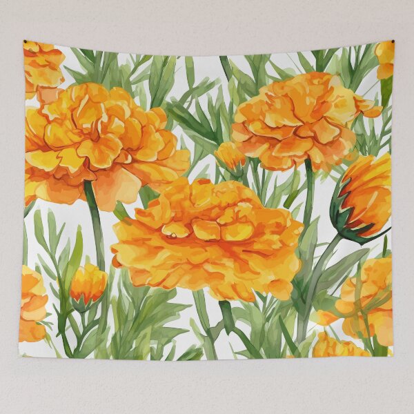 Item preview, Warm Marigold Blossoms in Watercolor designed and sold by TopArtsy.