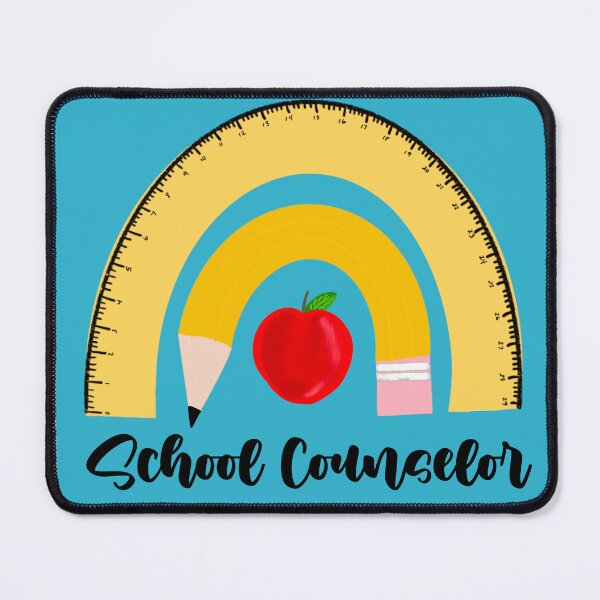 Item preview, School Counselor With a Curved Yellow School Pencil and Ruler and Red Apple in Blue designed and sold by SMillustrations.