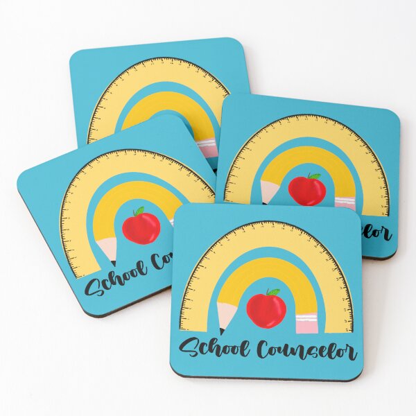 Item preview, School Counselor With a Curved Yellow School Pencil and Ruler and Red Apple in Blue designed and sold by SMillustrations.