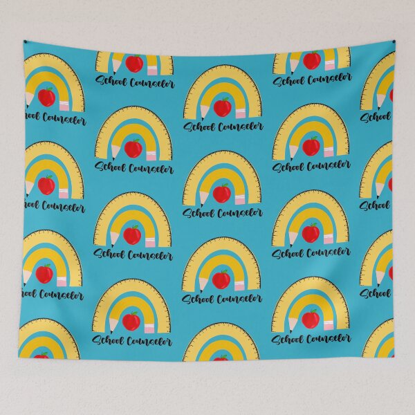Item preview, School Counselor With a Curved Yellow School Pencil and Ruler and Red Apple in Blue designed and sold by SMillustrations.