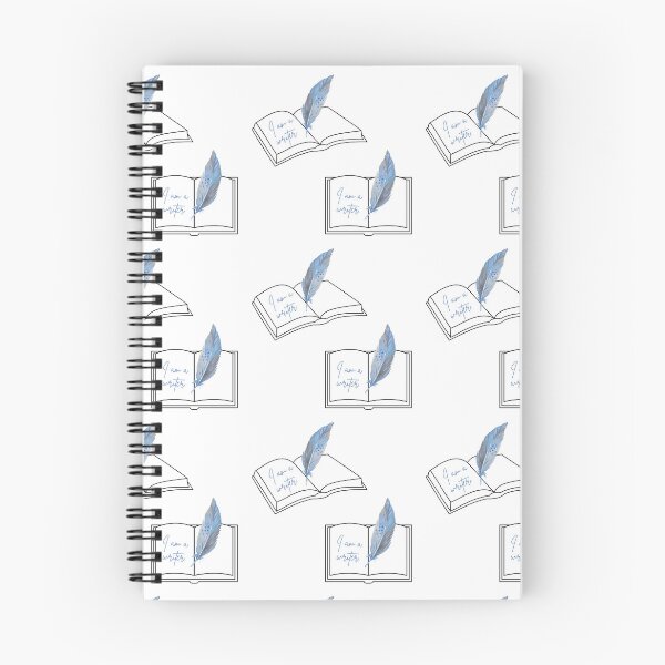 Item preview, Cute blue feather quill notebook design for writers.  designed and sold by CreativeStrand.