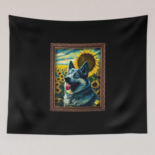 Item preview, Norwegian Elkhound Sunflower Painting Adorable Dog designed and sold by rafaeltto.