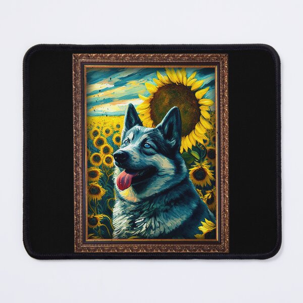 Item preview, Norwegian Elkhound Sunflower Painting Adorable Dog designed and sold by rafaeltto.
