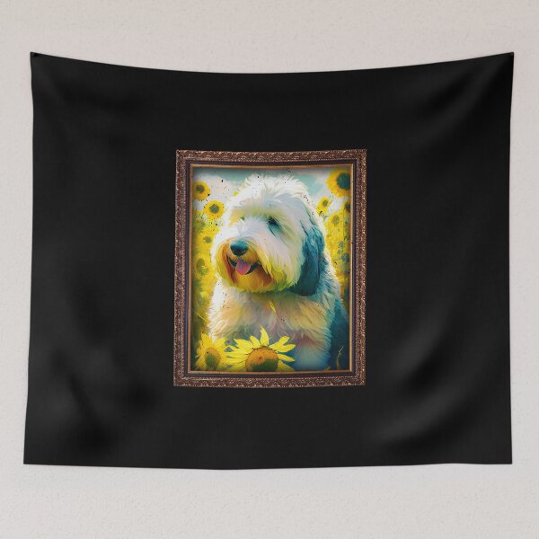 Artikelvorschau, Old English Sheepdog Sunflower Painting Adorable Dog entworfen und verkauft von rafaeltto.