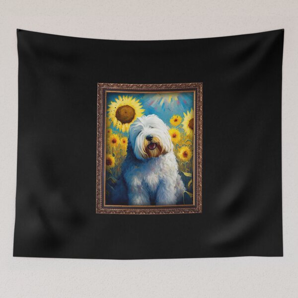 Artikelvorschau, Old English Sheepdog Sunflower Painting Adorable Dog entworfen und verkauft von rafaeltto.