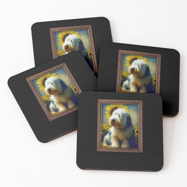 Artikelvorschau, Old English Sheepdog Sunflower Painting Adorable Dog entworfen und verkauft von rafaeltto.