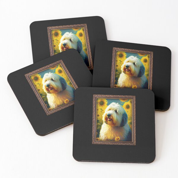 Artikelvorschau, Old English Sheepdog Sunflower Painting Adorable Dog entworfen und verkauft von rafaeltto.