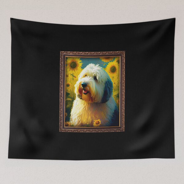 Artikelvorschau, Old English Sheepdog Sunflower Painting Adorable Dog entworfen und verkauft von rafaeltto.