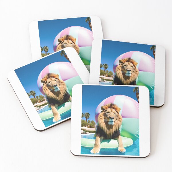 Item preview, Lion in a pool of pastel inflatables in Palm Springs designed and sold by UnrealStudio.