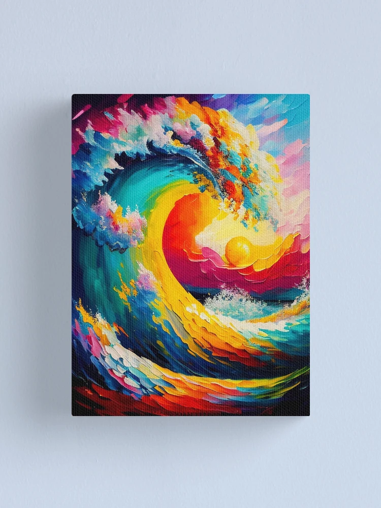 Japanese Wave Vibrant Abstract Art, Palette Knife Oil Digital Painting  Canvas Print for Sale by VividViews