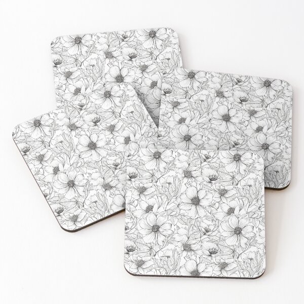 Item preview, Black and White Sketch of Flowers Pattern designed and sold by StudioTokyo.