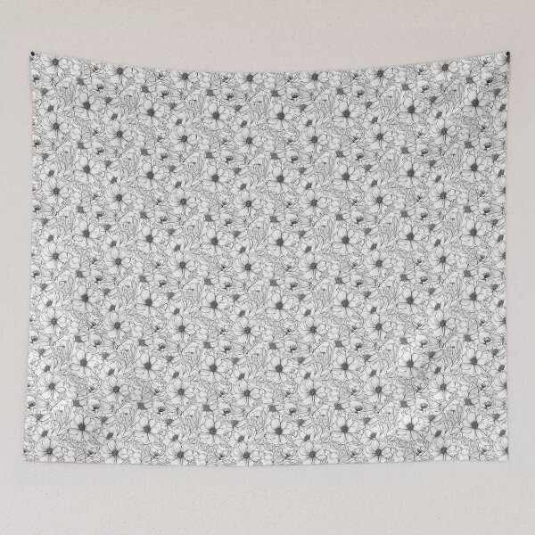 Item preview, Black and White Sketch of Flowers Pattern designed and sold by StudioTokyo.
